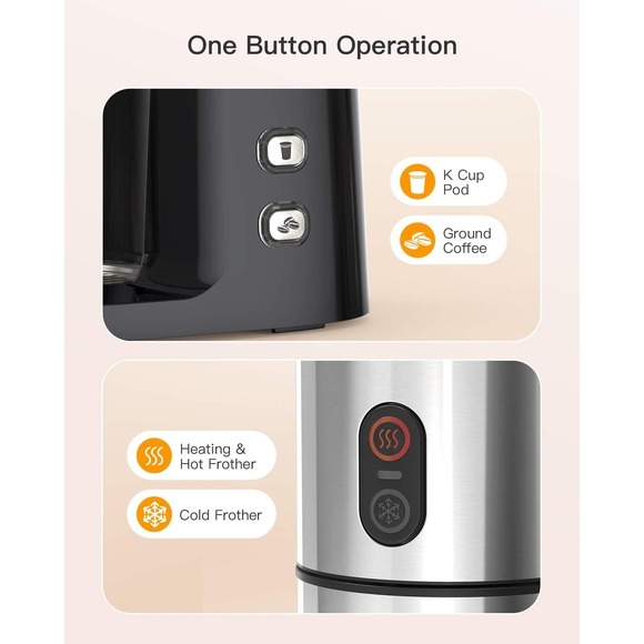 Combo Single Serve Coffee Maker & Milk Frother K cup Ground Coffee Self-cleaning - Picture 12 of 14